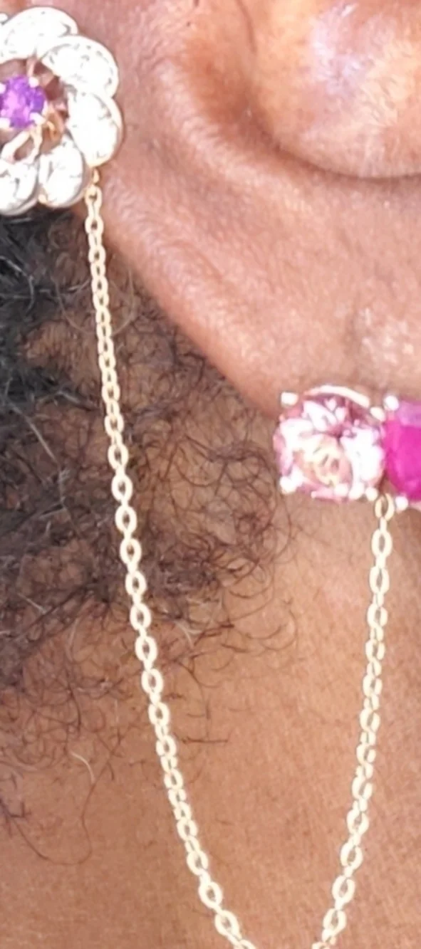 RG Plated Salmon Sorbet Quartz Amethyst Zircon Chain Earring